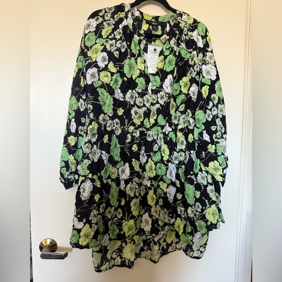 NWT Ellos Two Tier Tunic in Black with Green Print Size L (18-20) - Picture 4 of 13